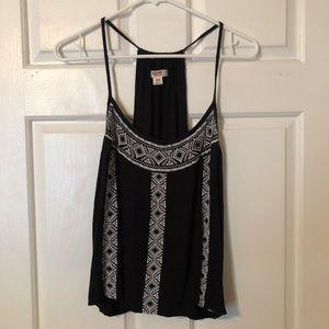 Black Tank Top w/ White Embroidery Detailing